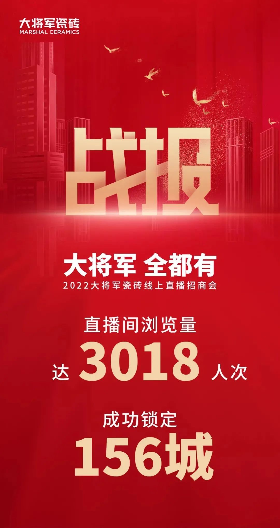 2小時(shí)，156城！大將軍瓷磚2022首場(chǎng)直播招商峰會(huì )圓滿(mǎn)收官！(圖2)